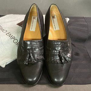 Massimo Emporio Men Black Leather Loafers Kiltie Tassel Dress Shoes sz 10.5 VGUC